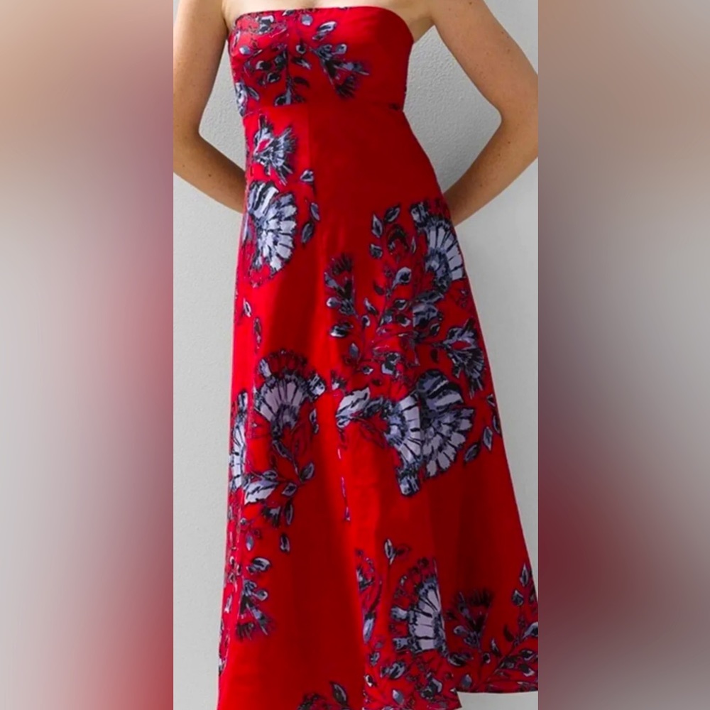 White House Black Market Strapless Linen MIDI Dress